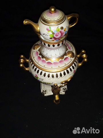 Самовар фарфор Гжель. С позолотой. СССР
