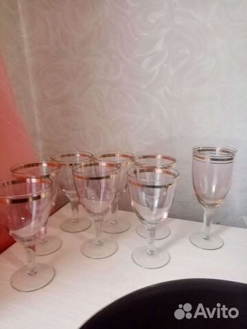 Фужеры 7шт для шампанского с золотой каймой СССР