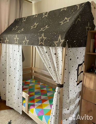 Крыша и шторки на кровать домик,постельное