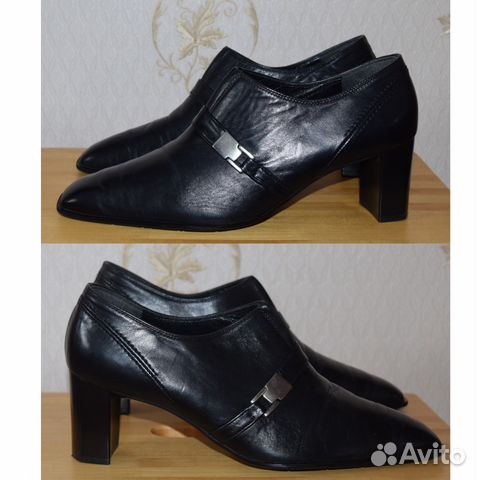 Чёрные кожаные полуботинки туфли 40 на каблуке