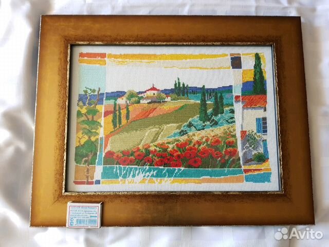 Картина Село и маки, вышивка крестиком