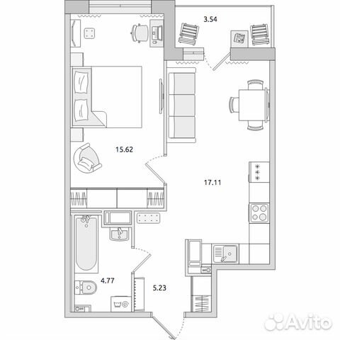 1-к квартира, 46.3 м², 2/14 эт.