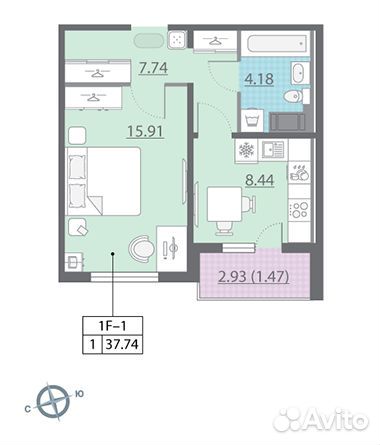 1-к квартира, 37.7 м², 11/25 эт. 1-к квартира, 37.7 м², 11/25 эт.