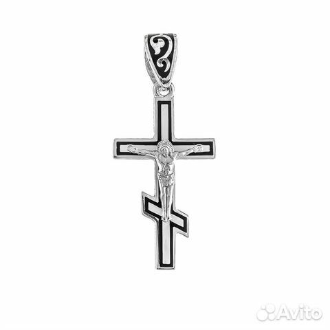 Серебряный женский крестик, покрытие эмаль черная Серебряный женский крестик, покрытие эмаль черная