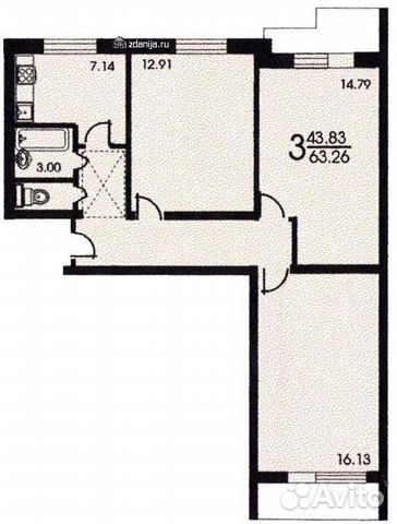 3-к квартира, 63 м², 1/9 эт.