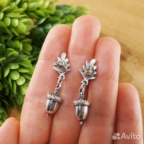 Серьги Желуди и Дубовые листья серебристые Серьги Желуди и Дубовые листья серебристые