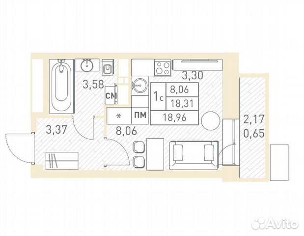 Студия, 19 м², 9/17 эт.