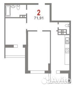 2-к квартира, 71.9 м², 5/25 эт.