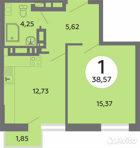 1-к квартира, 38.6 м², 8/25 эт.