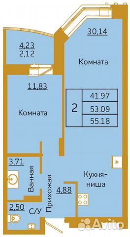 2-к квартира, 55.2 м², 10/18 эт.