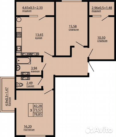 3-к квартира, 78.9 м², 4/10 эт. 3-к квартира, 78.9 м², 4/10 эт.