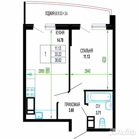 1-к квартира, 36.6 м², 17/24 эт.