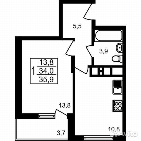 1-к квартира, 35.9 м², 11/17 эт.