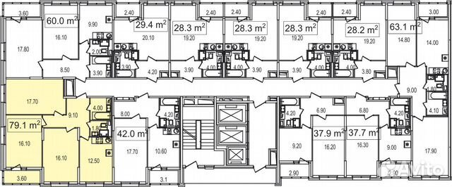 3-к квартира, 79.1 м², 13/25 эт.