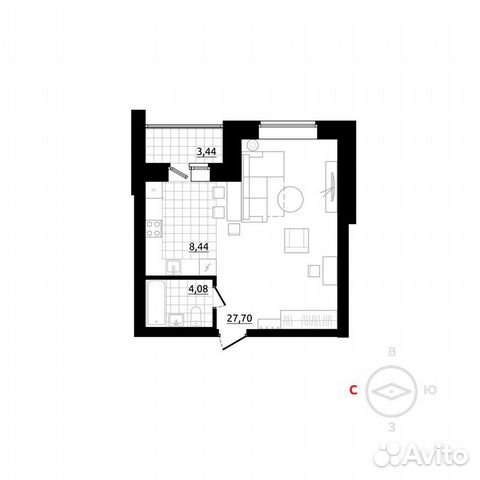1-к квартира, 42.1 м², 1/4 эт.