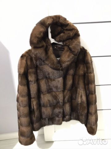Коричневый норковый полушубок с капюшоном Коричневый норковый полушубок с капюшоном