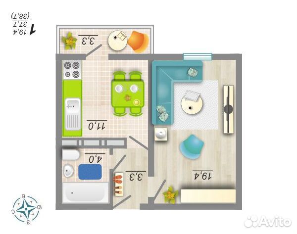 1-к квартира, 38 м², 5/17 эт. 1-к квартира, 38 м², 5/17 эт.