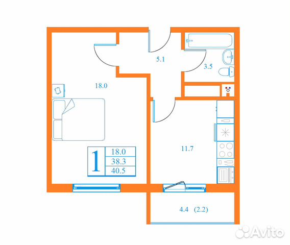 1-к квартира, 40.5 м², 17/17 эт.