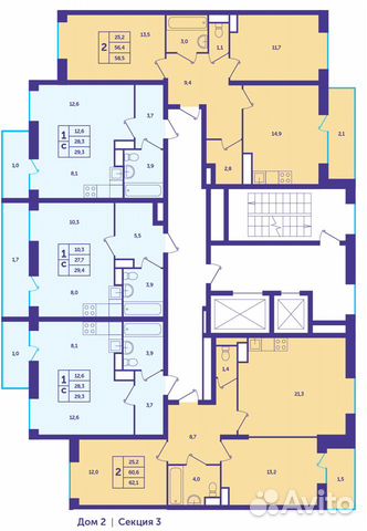 2-к квартира, 62.1 м², 12/12 эт. 2-к квартира, 62.1 м², 12/12 эт.
