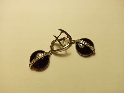 Серьги женские, серебро, чёрный агат