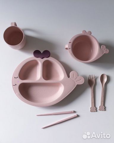 Детская бамбуковая посуда «Китенок» розовая