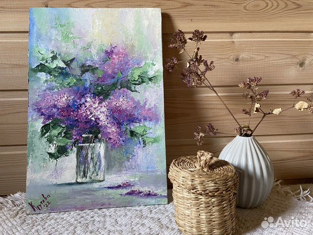 Картина маслом Сирень 30х20 см в раме