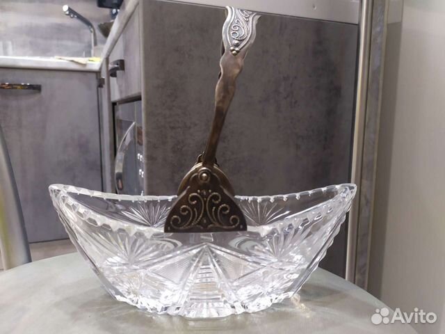 Хрустальная конфетница мельхиор СССР