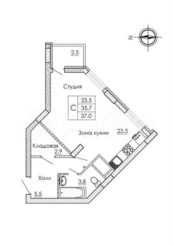 Квартира-студия, 37 м², 14/18 эт.
