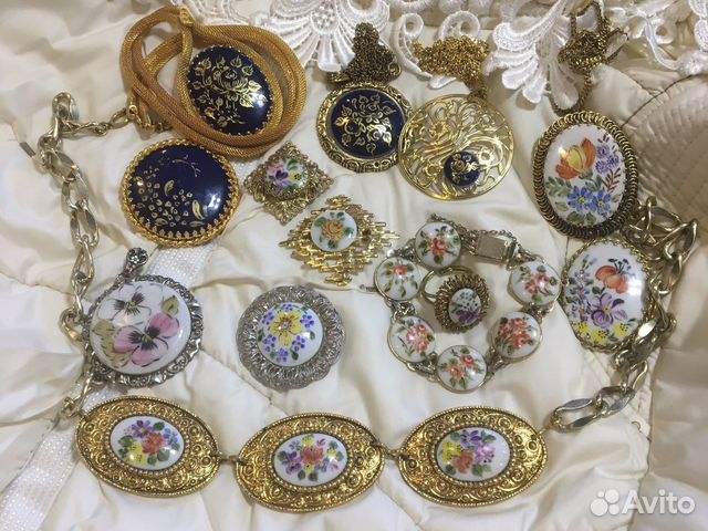 Редкие Брошь, подвеска, браслет кобальт фарфор