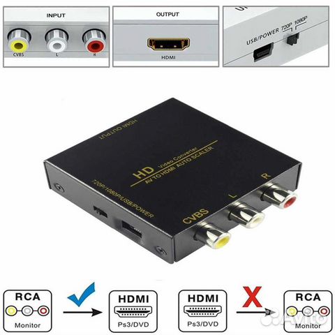 Мини преобразователь видеосигнала с AV (3RCA) на H
