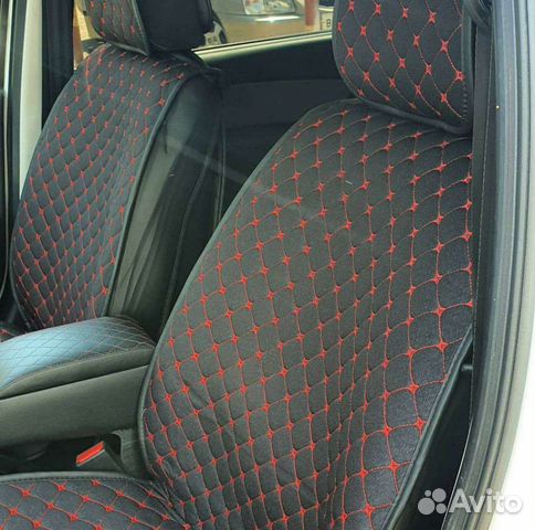 Авточехлы лен чёрно красные