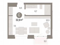 Квартира-студия, 32,6 м², 6/9 эт.