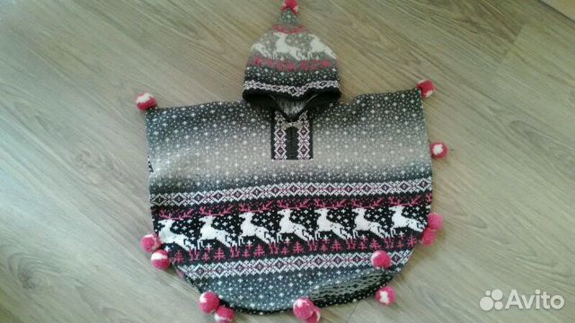 Пончо на 2-3 года 100 шерсть