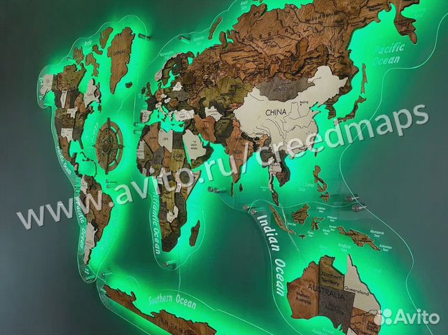 Картина карта мира на стену с подсветкой
