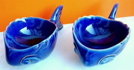 Бронницкий Фарфор Икорница Рыбка 11 см Кобальт 2шт