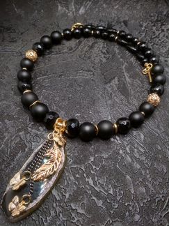 Колье и браслет из черного агата