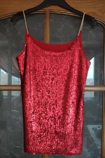 Топ с пайетками на лямках - цепочках красный сереб