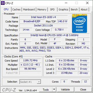 Процессор Xeon e5-1650v4 3.6GHz 6 cores