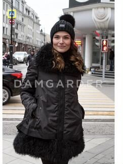 Пуховик новый черный женский с мехом ламы
