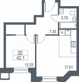 2-к квартира, 40.1 м², 6/21 эт.