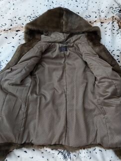Шуба с капюшоном искусственная коричневая р 42-44