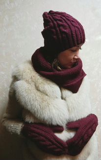 Комплект шапка снуд варежки