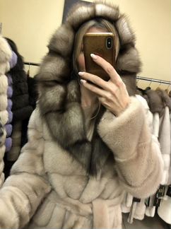 Шуба новая норковая с куницей капюшон