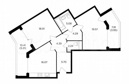 2-к квартира, 84.5 м², 8/16 эт.