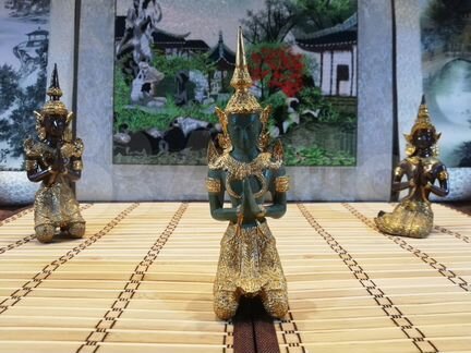 Статуэтка Молитва Будды. Зелёная, золочёная, метал