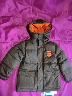 Новая пуховая куртка Футурино корич. клетка с оран