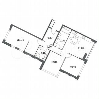 3-к квартира, 94.5 м², 2/14 эт.