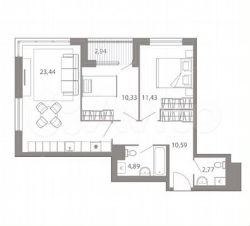 3-к квартира, 65.4 м², 6/23 эт.