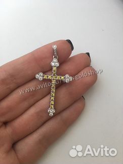 Новый золотой крест брилл 0.4 ct сапфиры