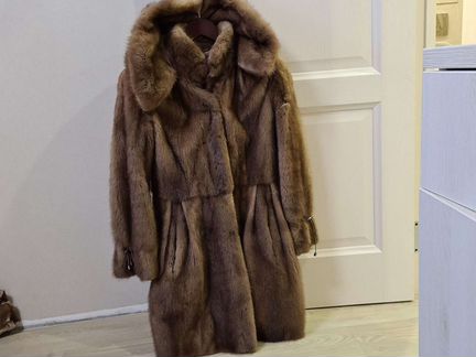 Шуба норковая Каляев 42 с капюшоном и кулиской